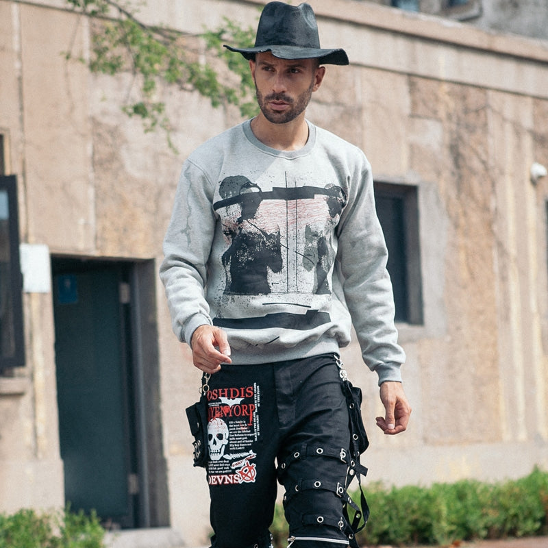 European and American high street fashion brand hip-hop round neck sweatshirt for men, Korean version for trendy students, loose casual trend with plush fabric for men, Hong Kong style