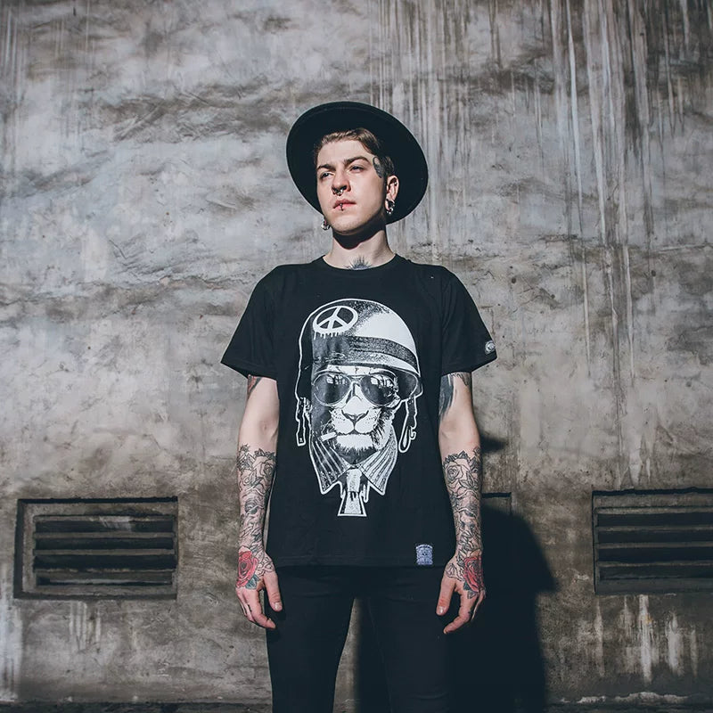 Original Trendy Brand China-Chic Anti war Peace Poker Vintage Make Old Cheap Cat 3D Print Rock Band Men's Short Sleeve T-shirt