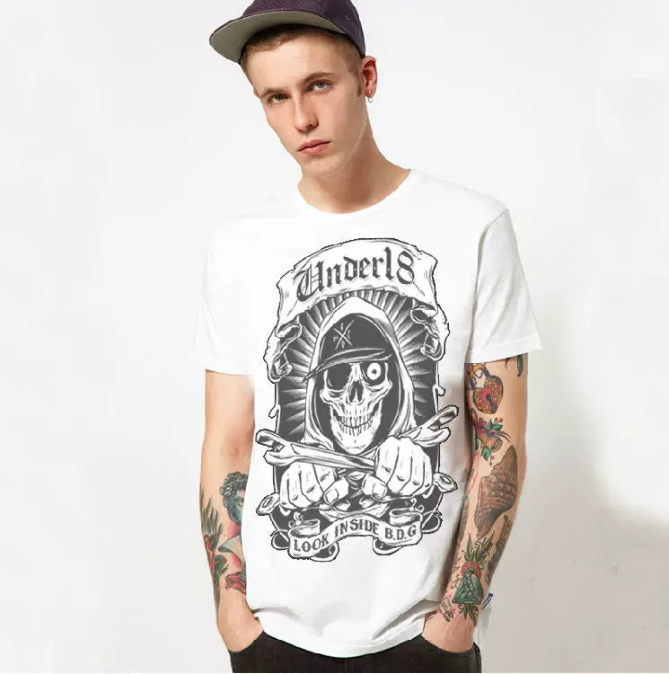 European and American fashion brands, personalized street tough guy, Thai skull, short sleeved mmj, rock punk, hip-hop, skateboard, t-shirt, men's fashion