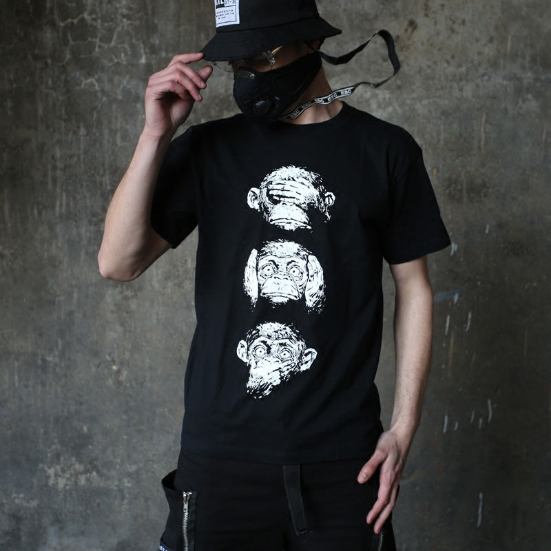 European and American street punk Japanese trendy brand Harajuku T-shirt cartoon monkey t-shirt rock monkey head short sleeved men's plus size