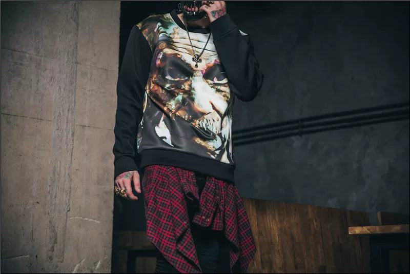 Teenage trendy punk street, European and American high street, Einstein 3D avatar, digital printing space cotton hoodie for men