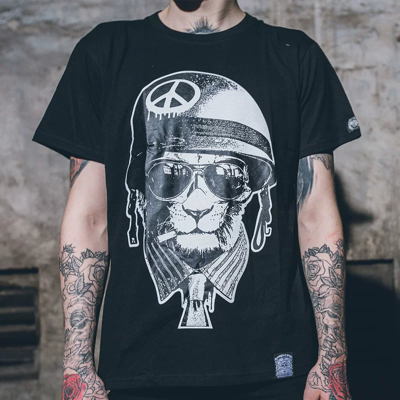 Original Trendy Brand China-Chic Anti war Peace Poker Vintage Make Old Cheap Cat 3D Print Rock Band Men's Short Sleeve T-shirt