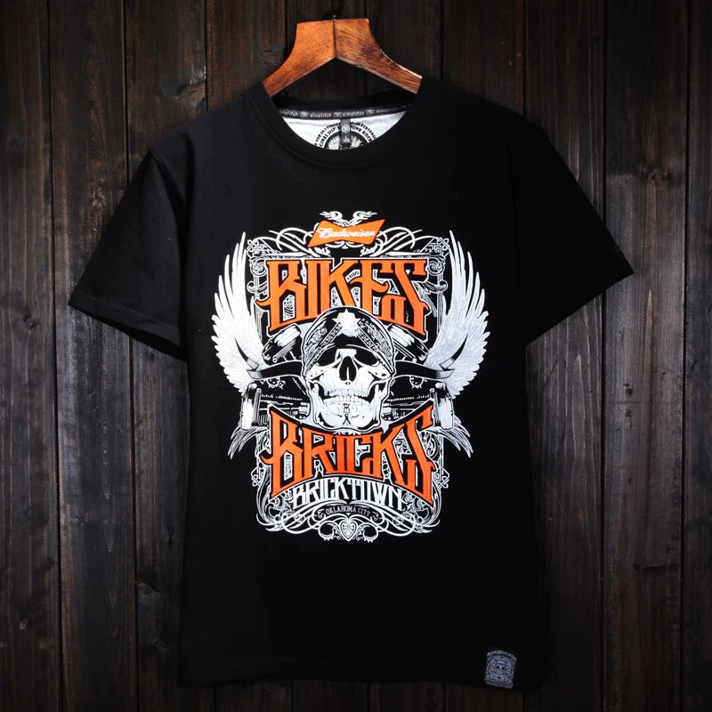 Original European and American retro street fashion brand Gothic style skull men's rock personality exaggerated street style short sleeved t-shirt