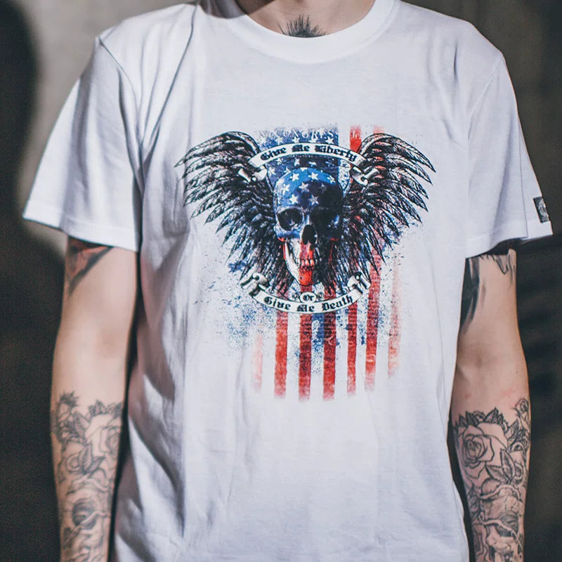 American 3D Skeleton Devil Trendy Men's Short sleeved Men's Trendy Skeleton Rock T-shirt Fitness Fitness Fitness Type Pure Cotton Round Neck