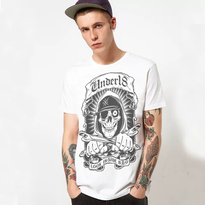 European and American fashion brands, personalized street tough guy, Thai skull, short sleeved mmj, rock punk, hip-hop, skateboard, t-shirt, men's fashion