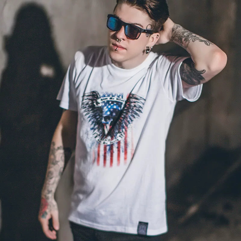American 3D Skeleton Devil Trendy Men's Short sleeved Men's Trendy Skeleton Rock T-shirt Fitness Fitness Fitness Type Pure Cotton Round Neck