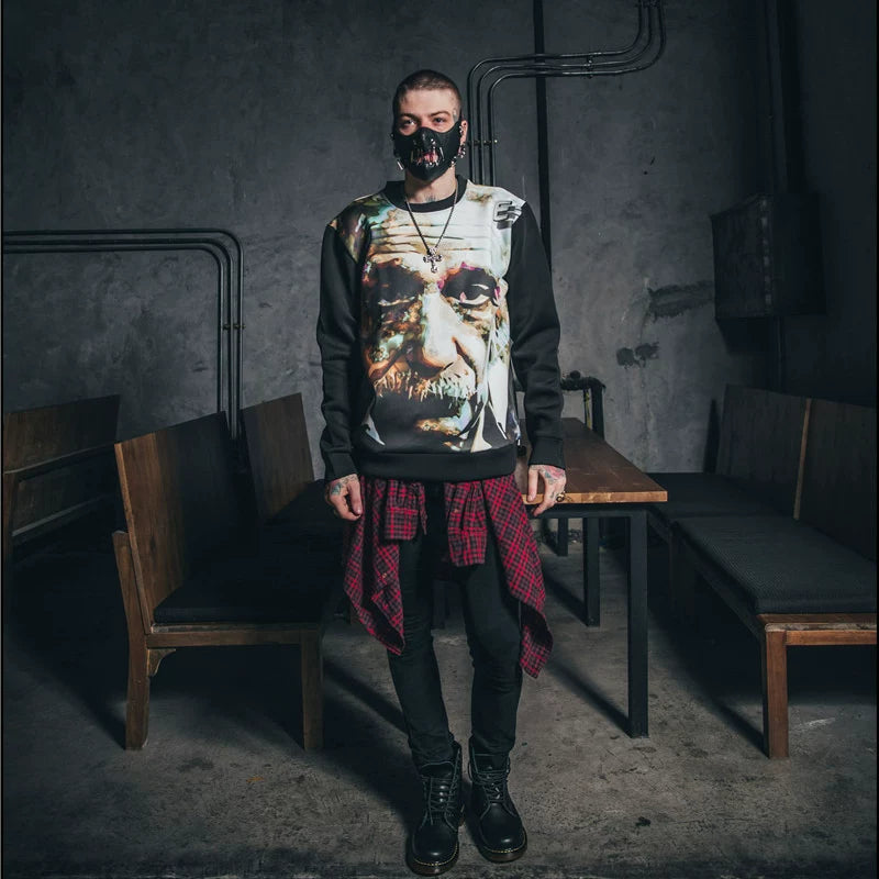 Teenage trendy punk street, European and American high street, Einstein 3D avatar, digital printing space cotton hoodie for men