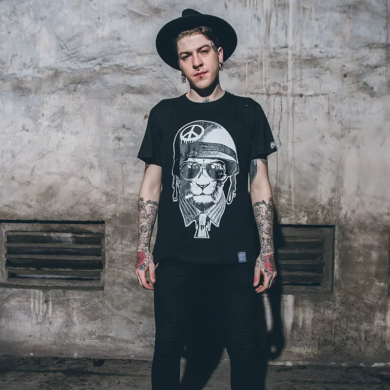 Original Trendy Brand China-Chic Anti war Peace Poker Vintage Make Old Cheap Cat 3D Print Rock Band Men's Short Sleeve T-shirt
