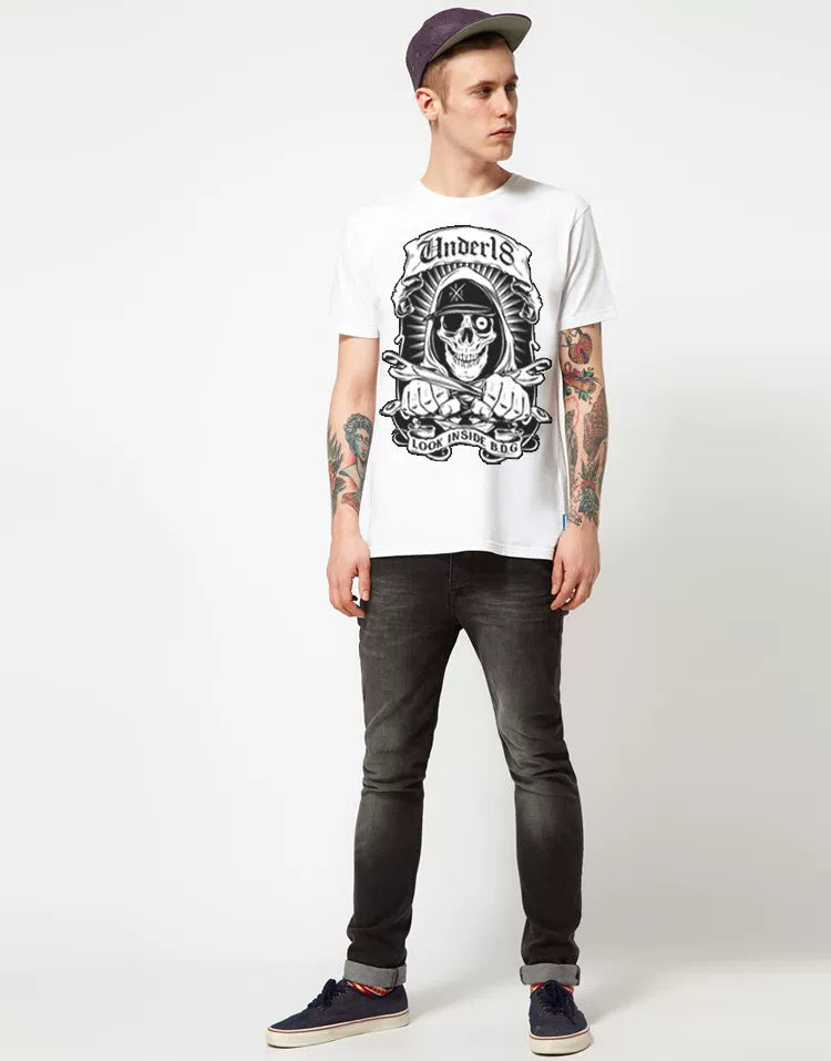European and American fashion brands, personalized street tough guy, Thai skull, short sleeved mmj, rock punk, hip-hop, skateboard, t-shirt, men's fashion