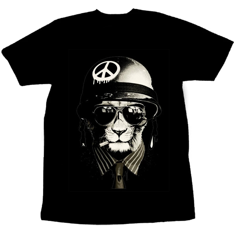 Original Trendy Brand China-Chic Anti war Peace Poker Vintage Make Old Cheap Cat 3D Print Rock Band Men's Short Sleeve T-shirt