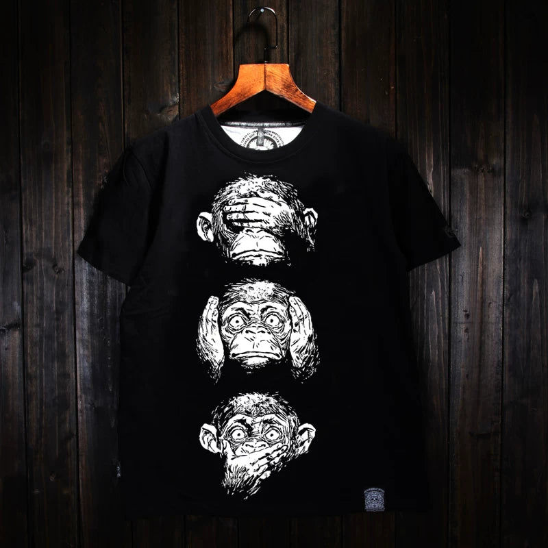 European and American street punk Japanese trendy brand Harajuku T-shirt cartoon monkey t-shirt rock monkey head short sleeved men's plus size