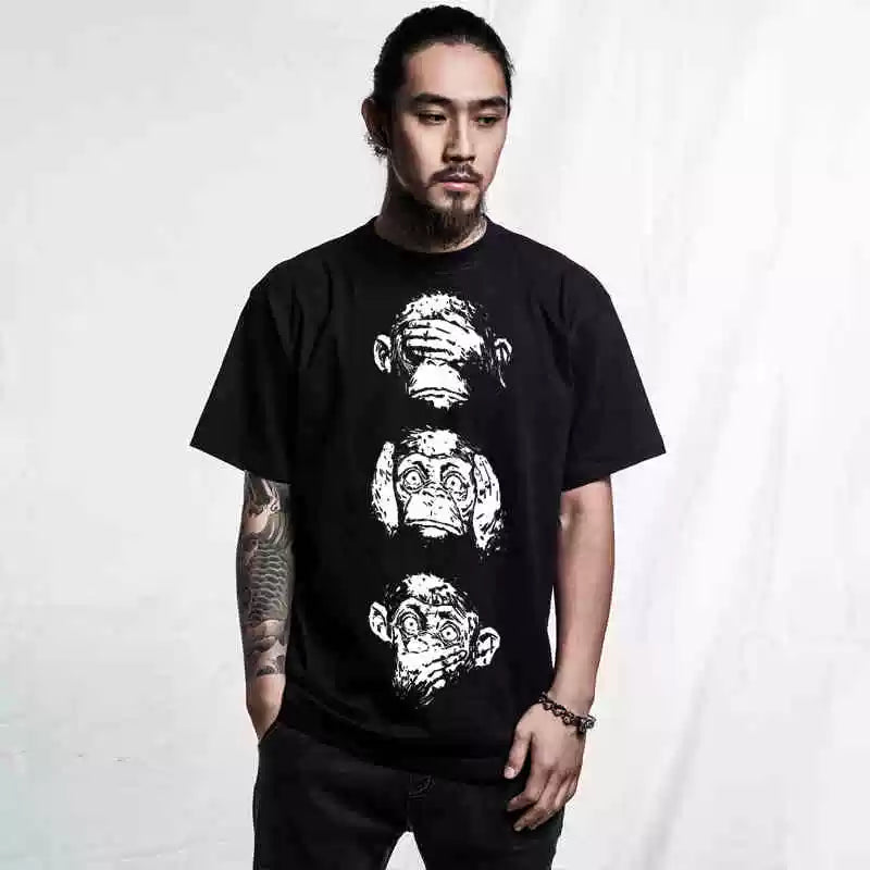 European and American street punk Japanese trendy brand Harajuku T-shirt cartoon monkey t-shirt rock monkey head short sleeved men's plus size