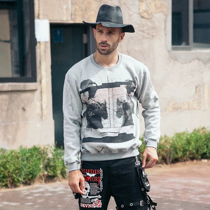 European and American high street fashion brand hip-hop round neck sweatshirt for men, Korean version for trendy students, loose casual trend with plush fabric for men, Hong Kong style