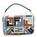 Canvas Vitello King Seta FF Embroidered Mini Baguette Blue Multicolor