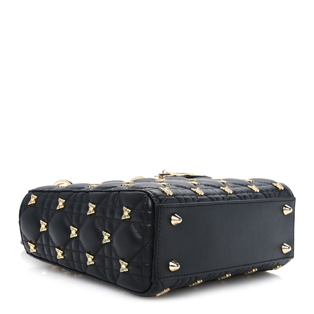 Lambskin Cannage Butterfly Studs Small Lady Dior Black