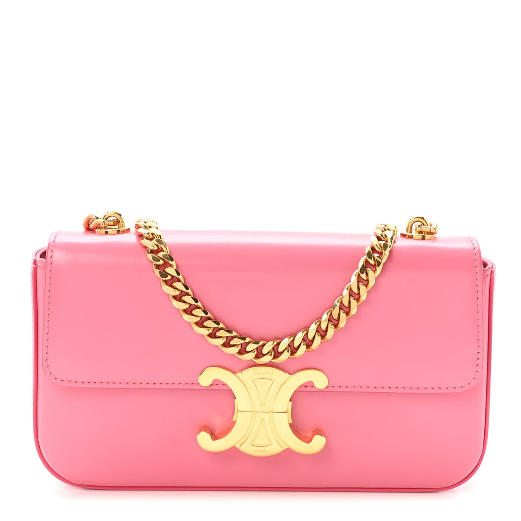 Shiny Calfskin Triomphe Chain Shoulder Bag Flamingo