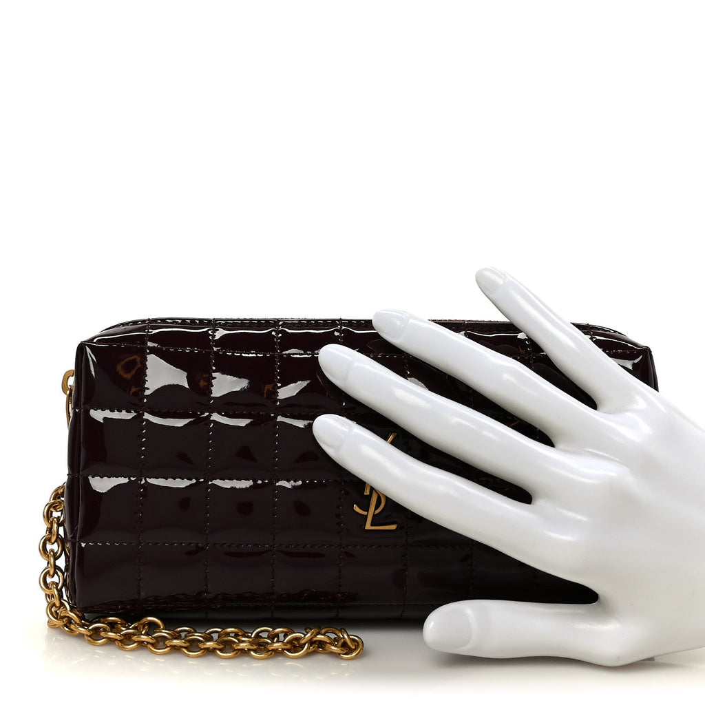 Patent Calfskin Carre Quilted Cassandre Pouch On Chain Purple