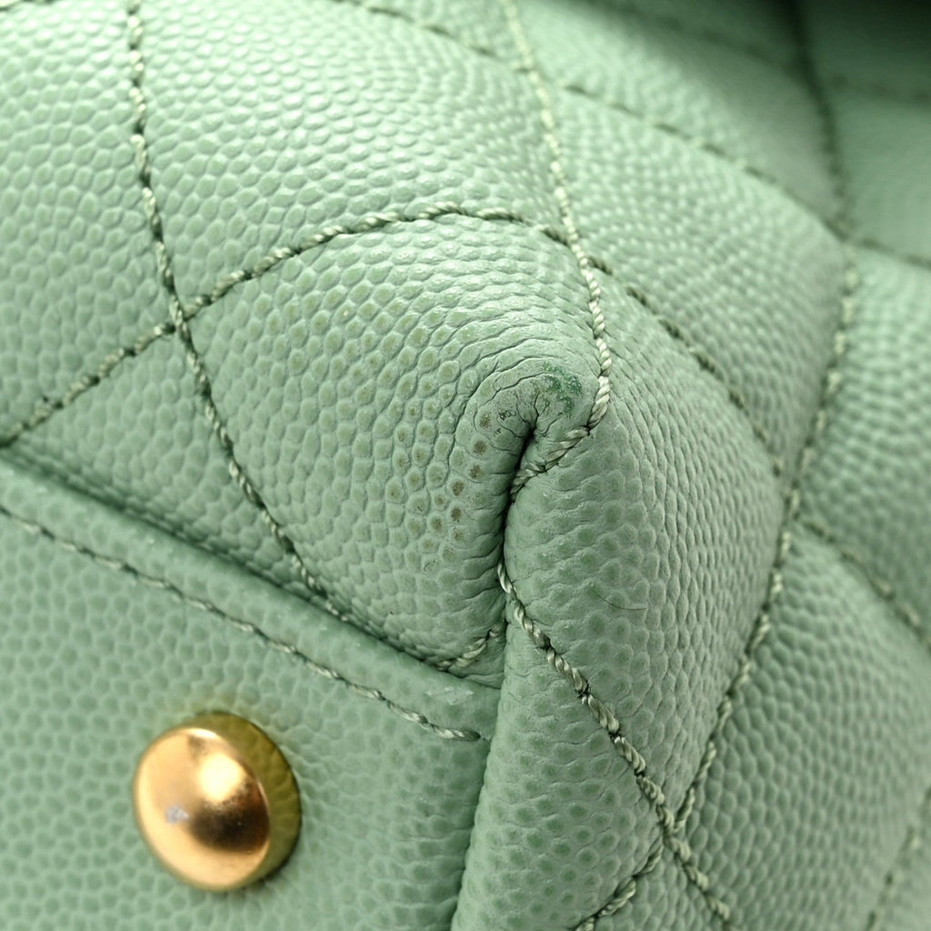 Caviar Quilted Small Coco Chain Handle Flap Light Green