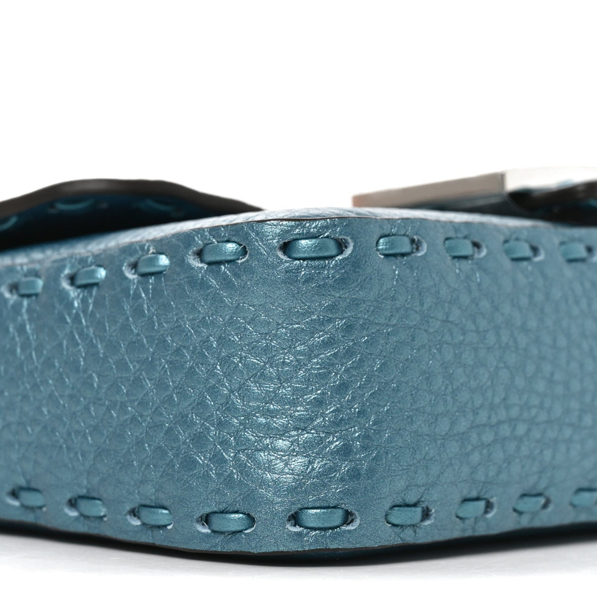 Metallic Cuoio Roma Sellerissima Nappa Sintetica Tape Stitch Mini Baguette Placca Argento