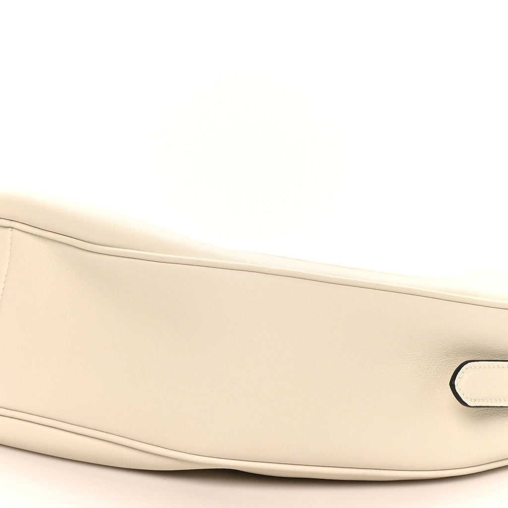 Soft Grain Calfskin Large Demi-Lune Shoulder Bag White