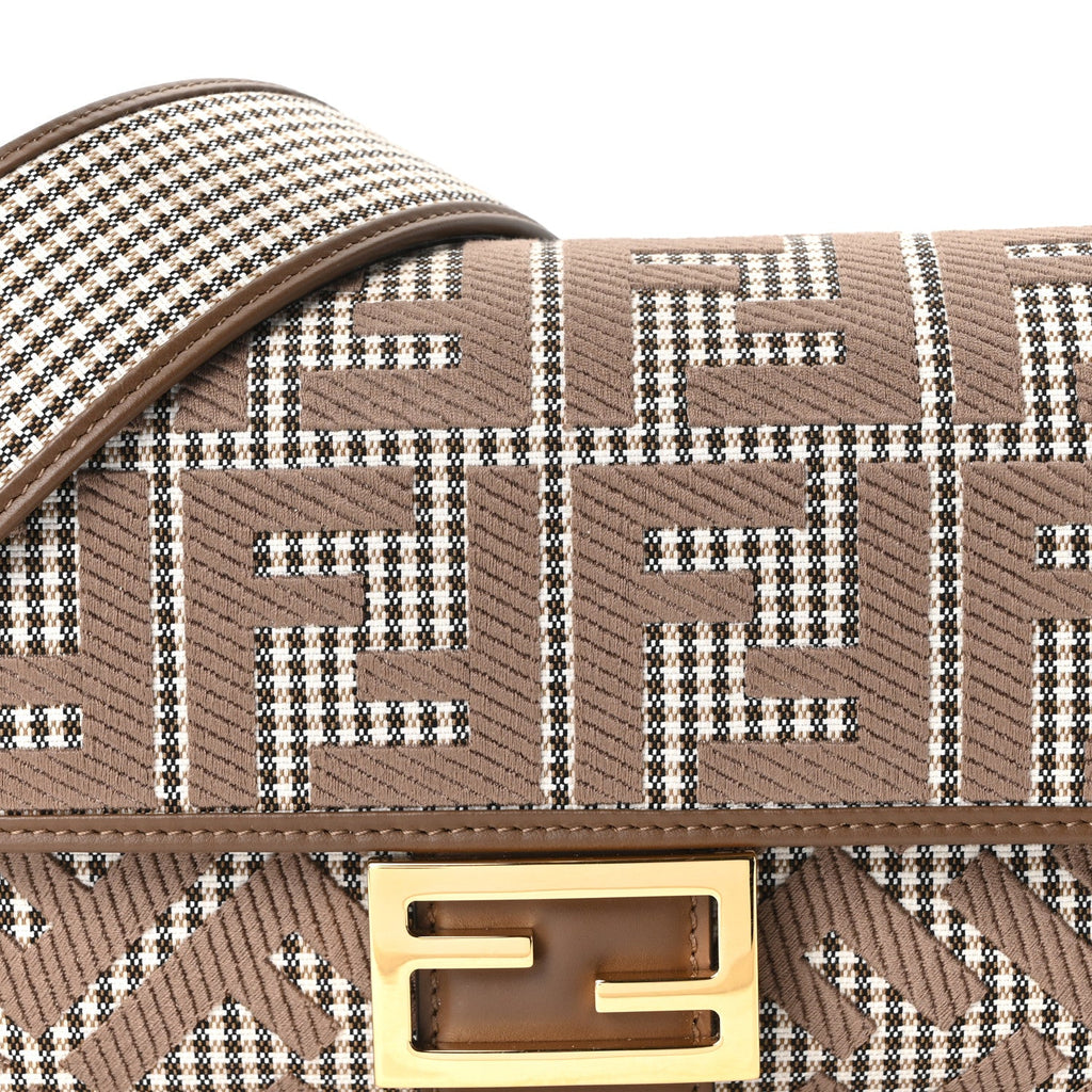 Wool Vitello King Houndstooth FF Embroidered Baguette Beige Moro