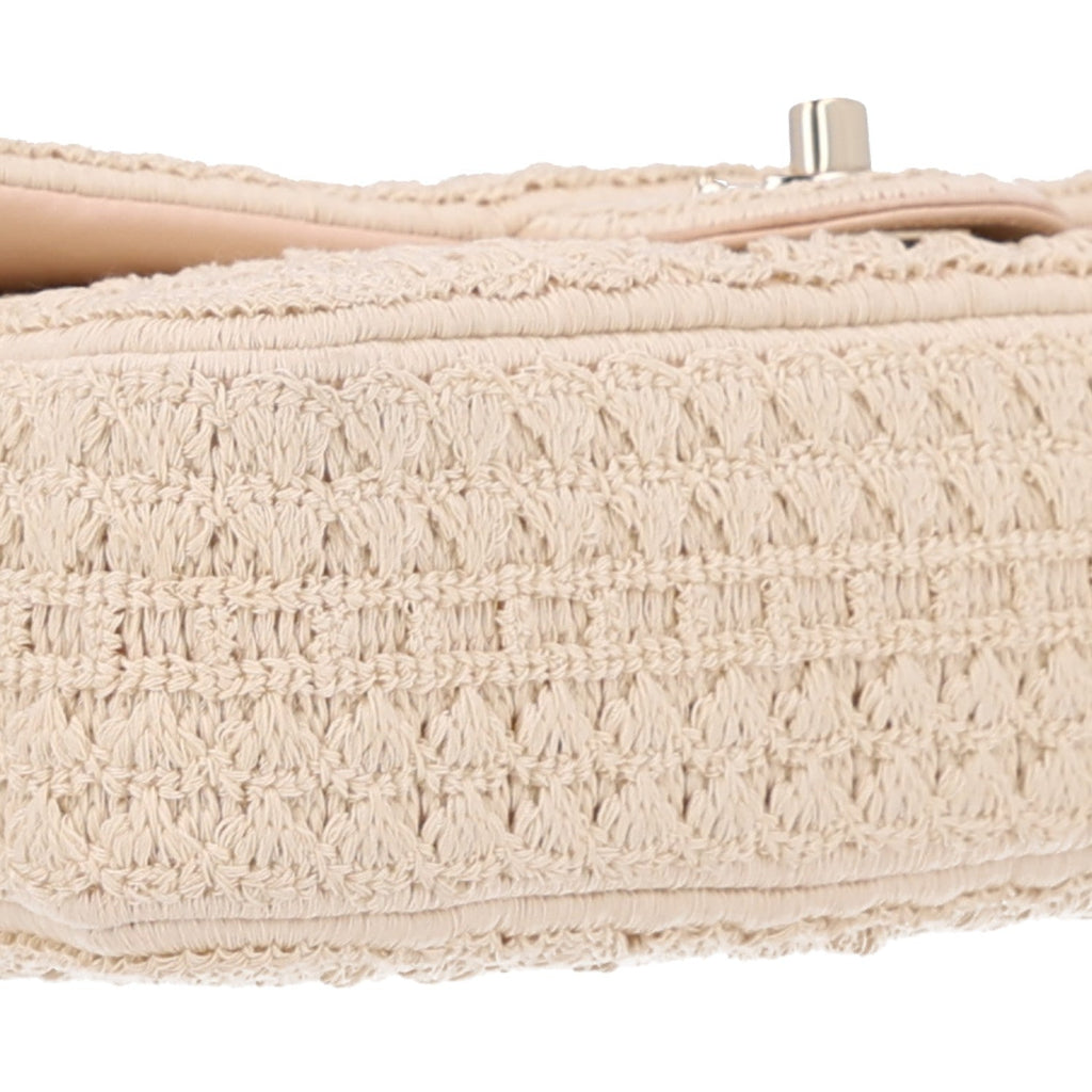 Crochet Embroidered Camelia Small Rectangular Flap Ecru