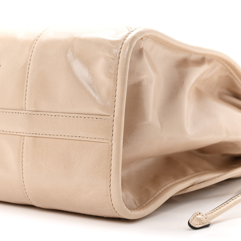Glossy Calfskin Triangle Large Bonnie Shoulder Bag Travertine