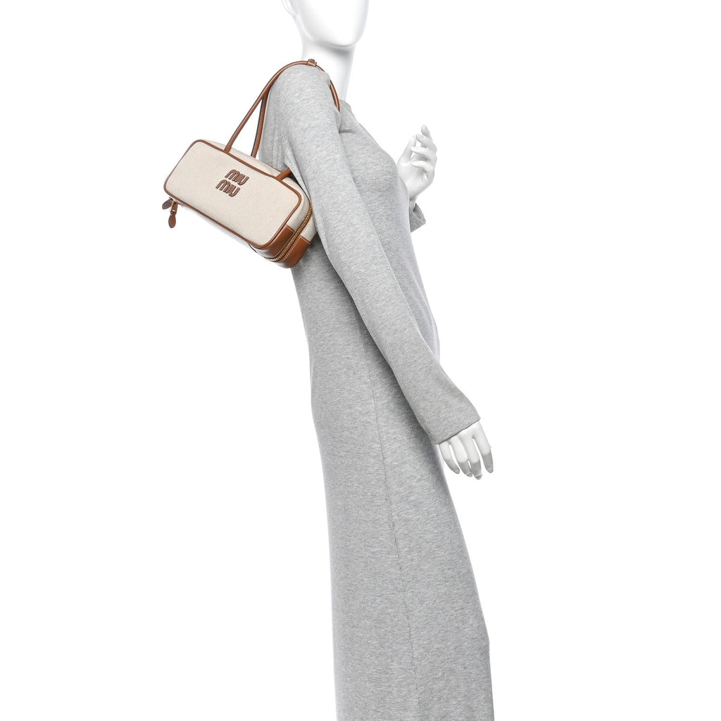 Canvas Calfskin Small Beau Top Handle Bag Naturale Brandy