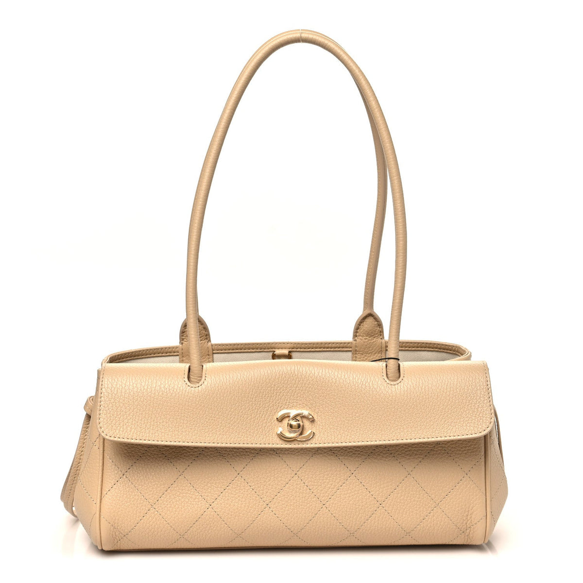 Grained Calfskin Stitched Urban Essentials Small Shopping Bag Beige