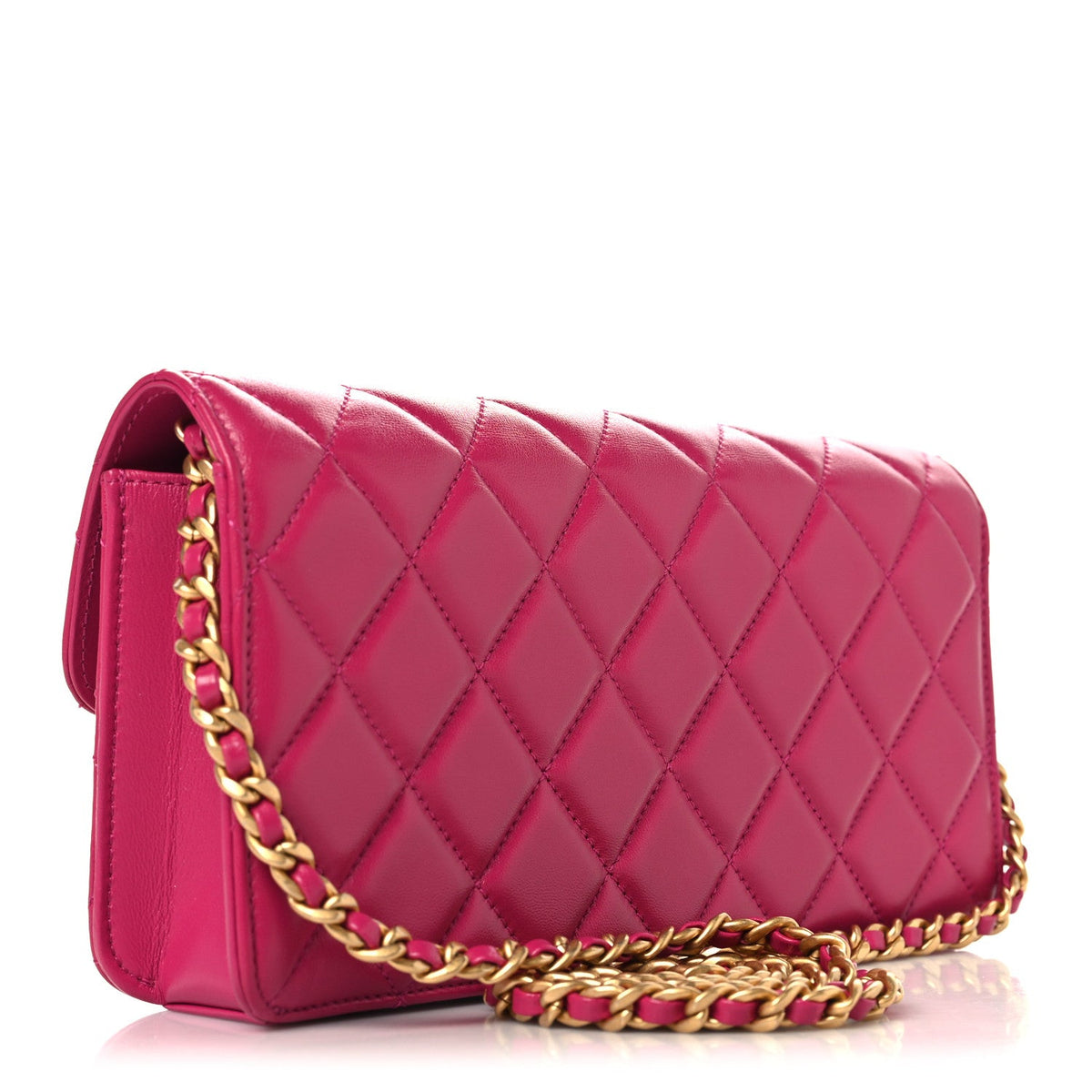 Shiny Lambskin Quilted Flap Clutch Bag Dark Pink