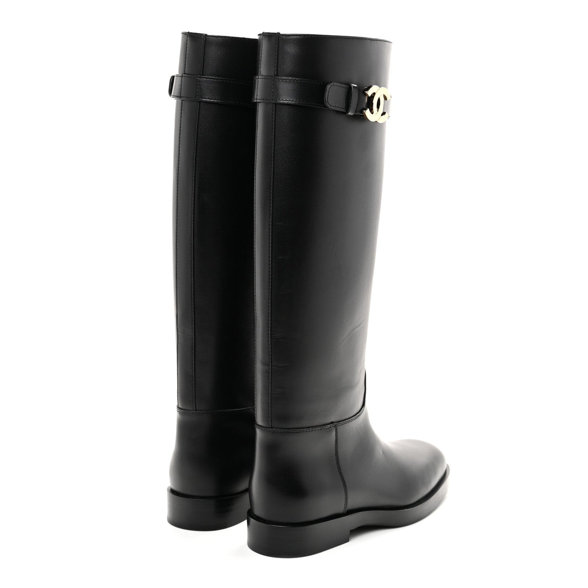 Calfskin CC Buckle High Boots 38 Black