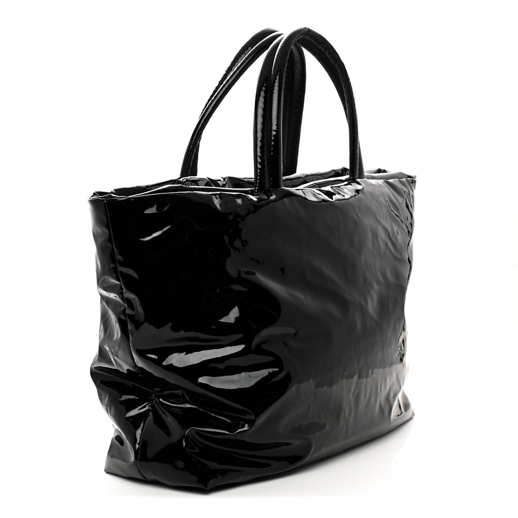 Patent Wide Puffer Maxi Tote Black