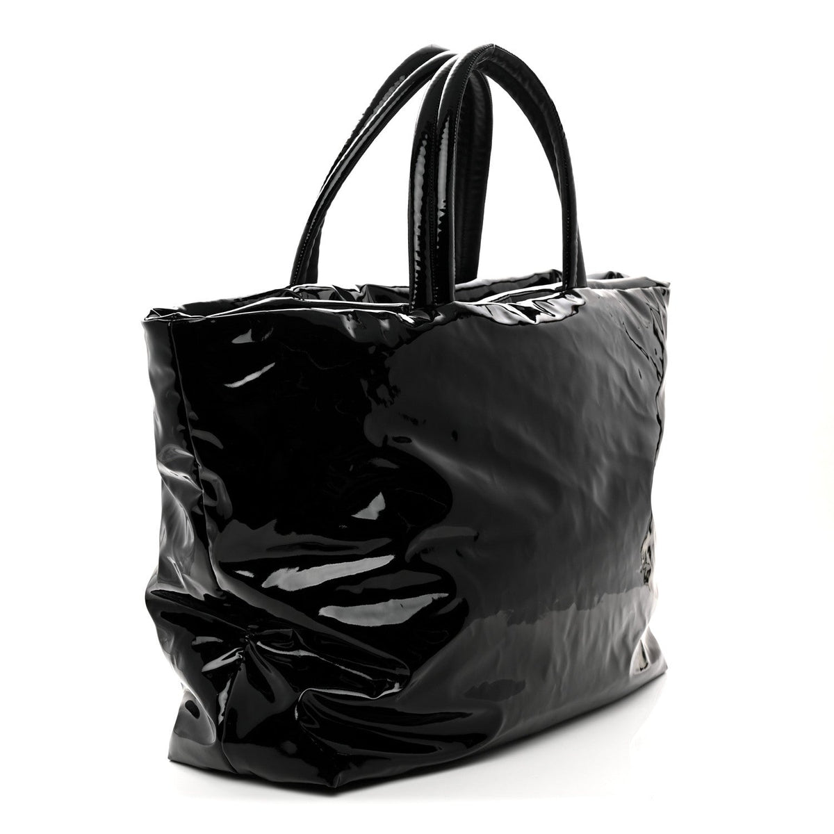 Patent Wide Puffer Maxi Tote Black