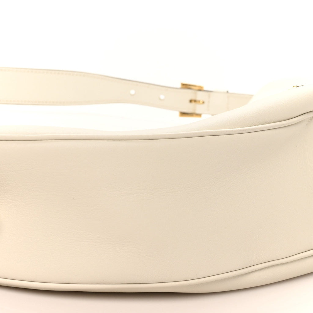 Soft Grain Calfskin Large Demi-Lune Shoulder Bag White