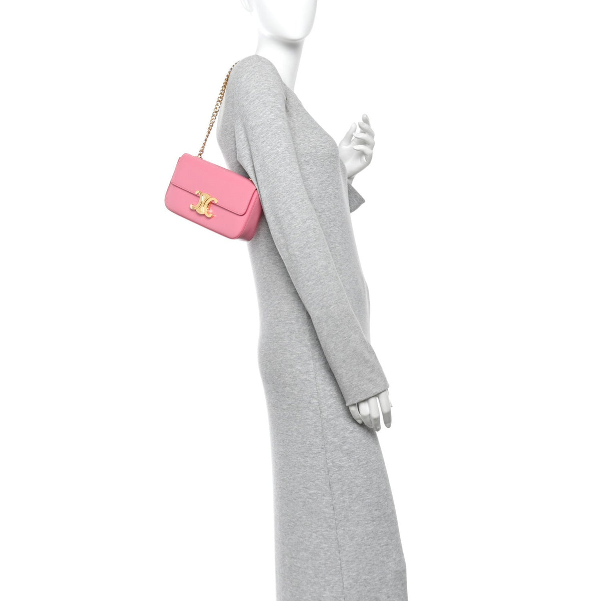 Shiny Calfskin Triomphe Chain Shoulder Bag Flamingo