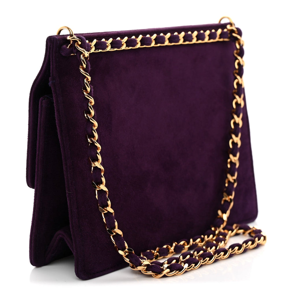 Suede CC Flap Clutch With Chain Purple