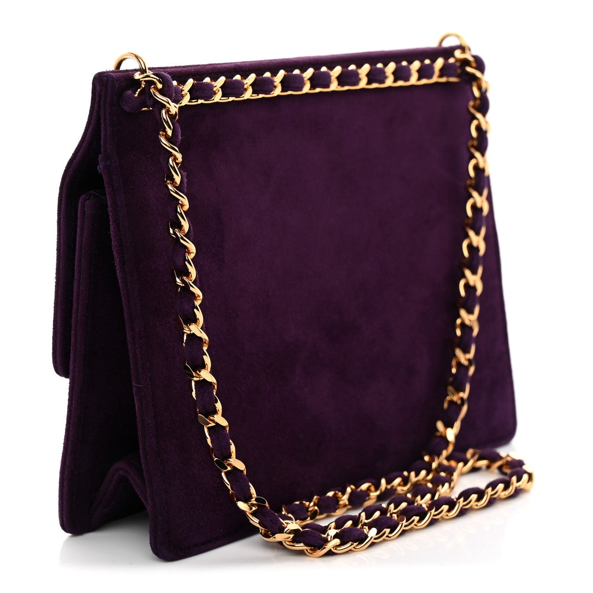 Suede CC Flap Clutch With Chain Purple