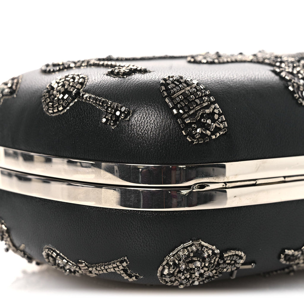 Nappa Crystal Embroidered Mushroom Box Clutch Black