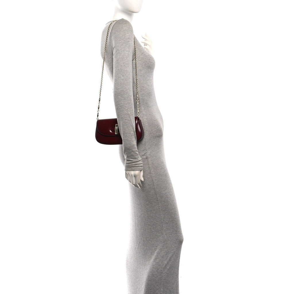 Shiny Calfskin Small Bamboo Night Bag Rosso Ancora