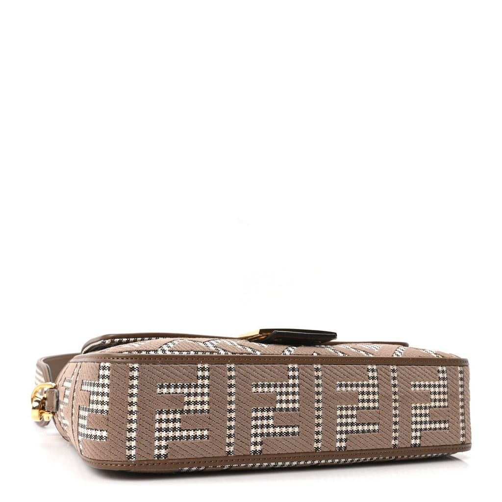 Wool Vitello King Houndstooth FF Embroidered Baguette Beige Moro
