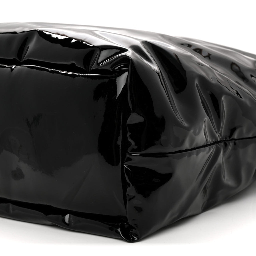 Patent Wide Puffer Maxi Tote Black