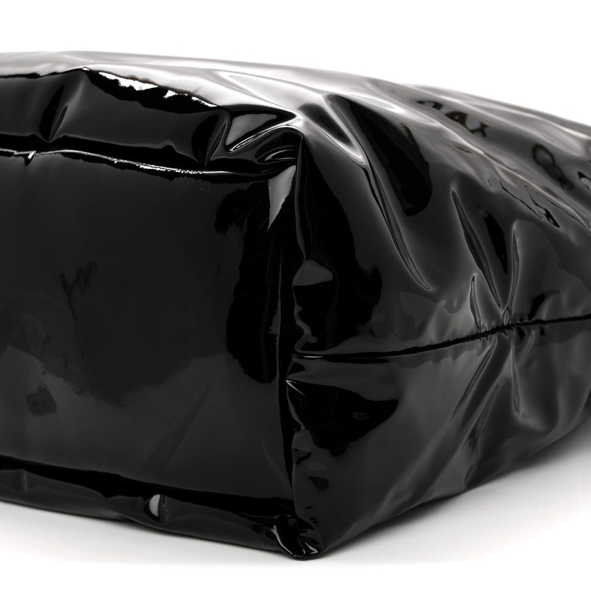 Patent Wide Puffer Maxi Tote Black