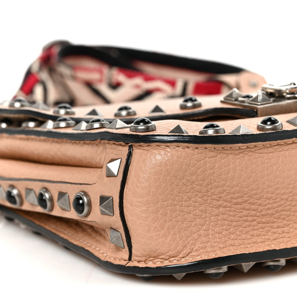 Grained Calfskin Onyx Guitar Strap Rockstud Rolling Shoulder Flap Messenger Bag Soft Noisette