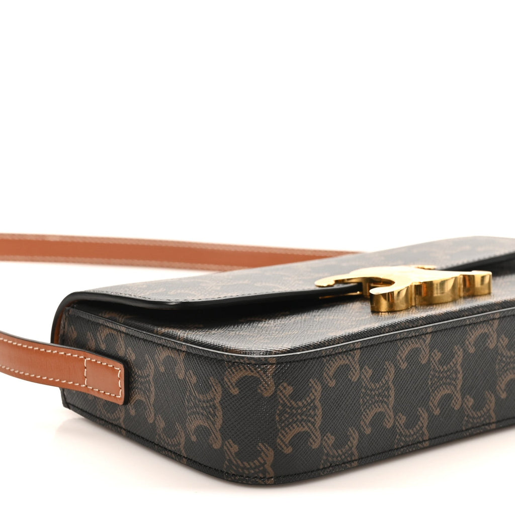Canvas Calfskin Triomphe Shoulder Bag Tan