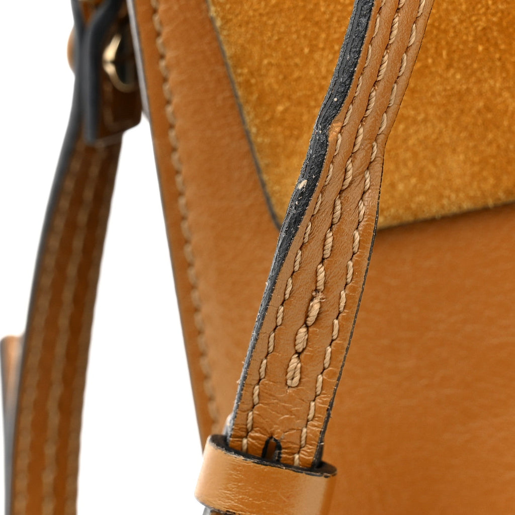 Suede Calfskin Medium Faye Shoulder Bag Mustard Brown