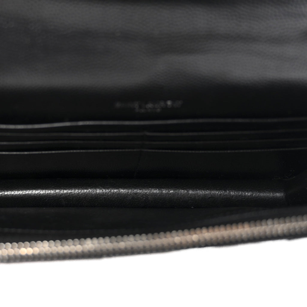 Grain De Poudre Matelasse Chevron Monogram Envelope Chain Wallet Black