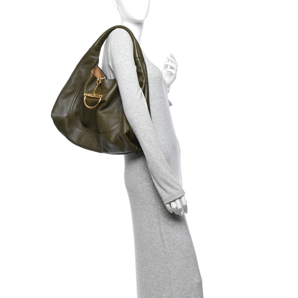 Grained Calfskin Softbit Maxi Shoulder Bag Forest Green