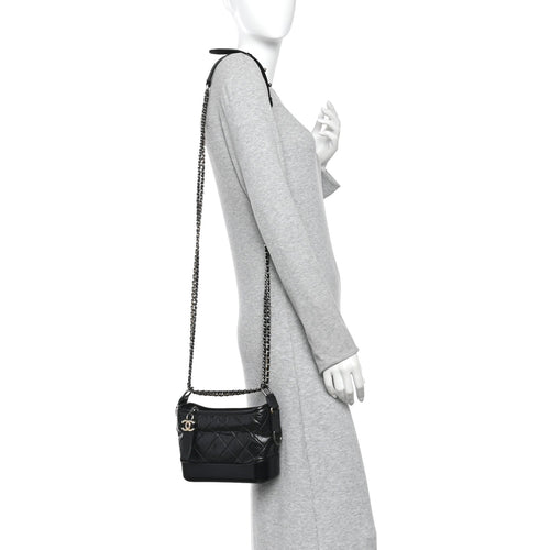 Aged Calfskin Quilted Small Gabrielle Hobo Black