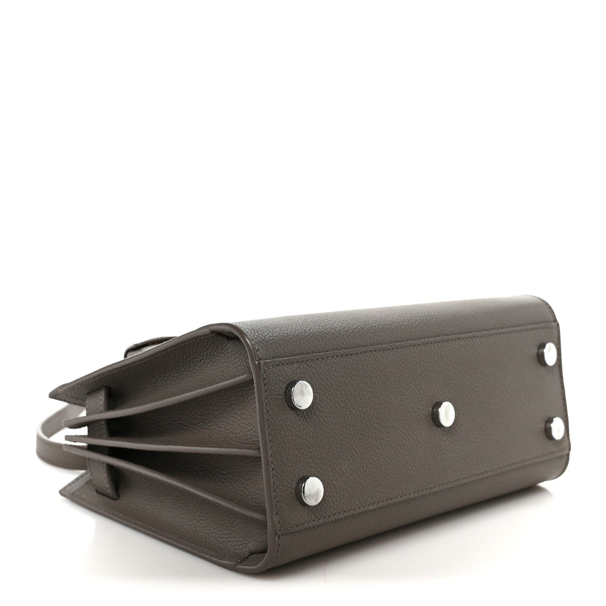 Grained Calfskin Topstich Baby Sac De Jour Fog