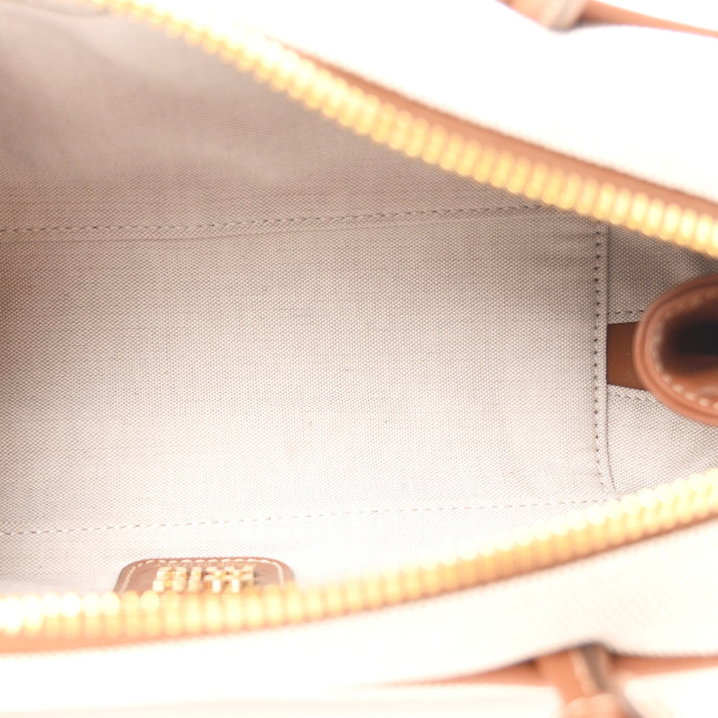 Canvas Calfskin Small Beau Top Handle Bag Naturale Brandy